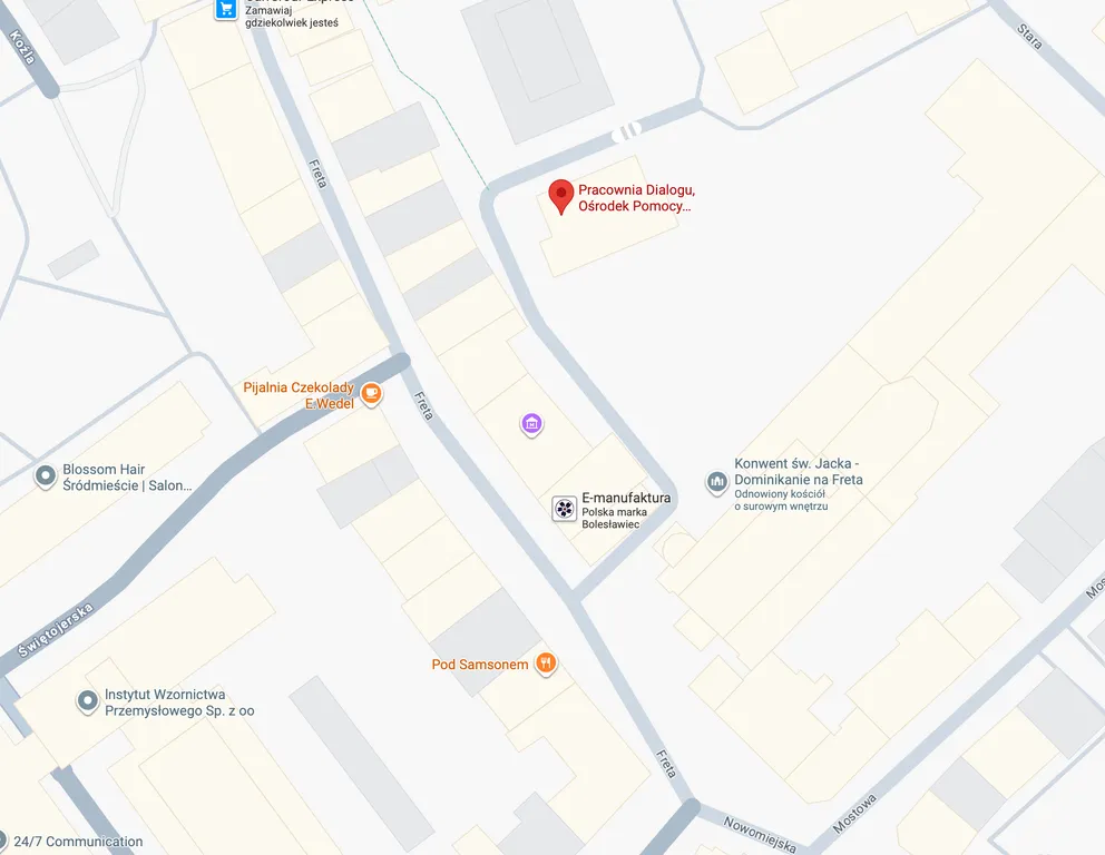 Mapa okolicy Pracowni Dialogu przy ulicy Freta 20/24a w Warszawie